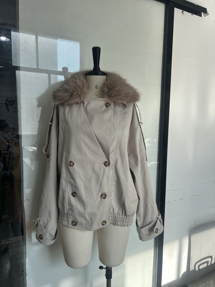 Damen Modische Outdoor-Jacke mit elegantem Kunstfellkragen Drune