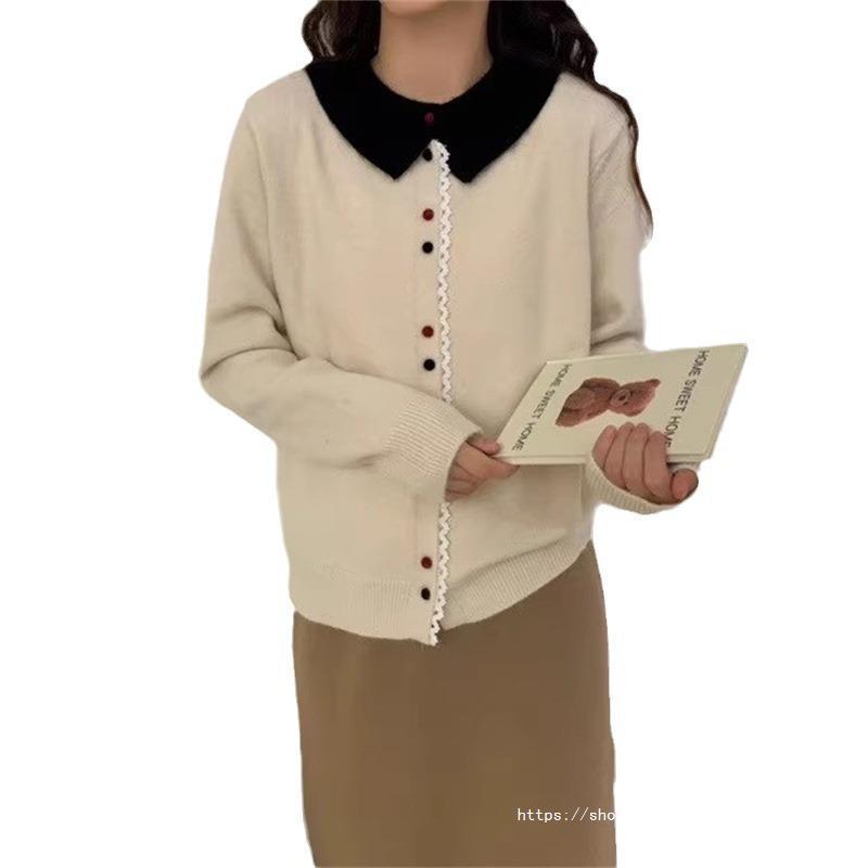 Damen Eleganter Strickcardigan mit Stehkragen und Knopfdetail Drune