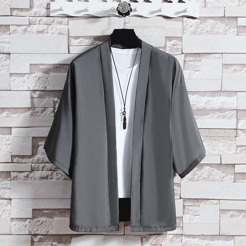 Herren nan kimonoartige Kurzjacke im Oversize-Stil mit offenem Schnitt und weichem Fall Drune