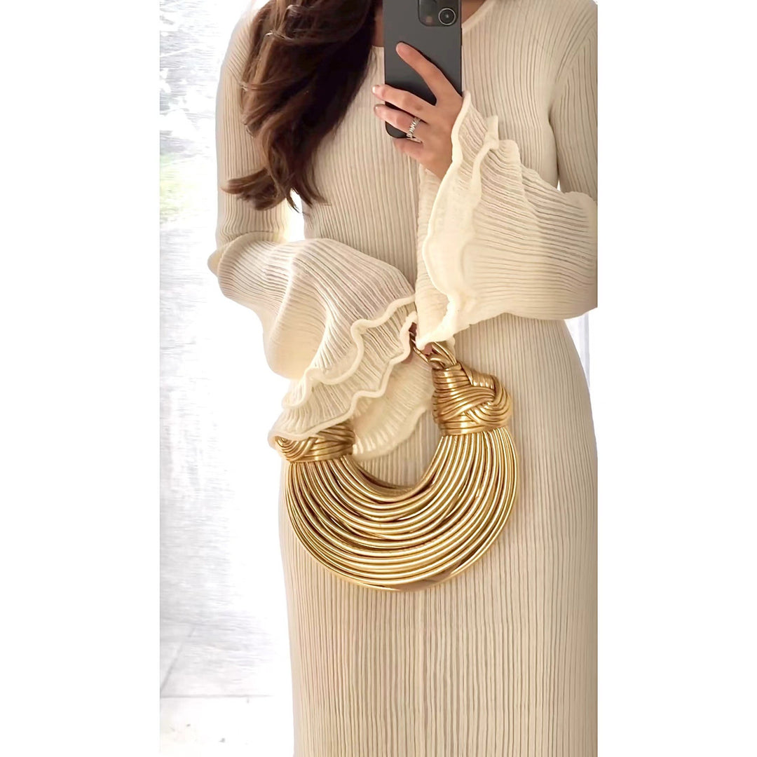 Damen elegantes Maxikleid aus leichtem, strukturiertem Material mit Rüschendetails Drune