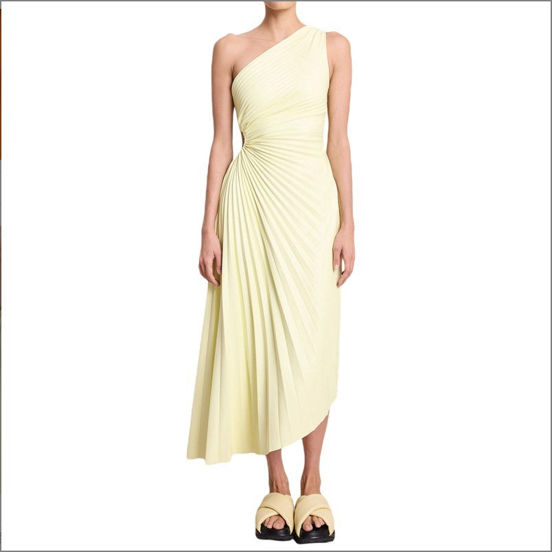 Drune | One Shoulder Plissee Midi Kleid