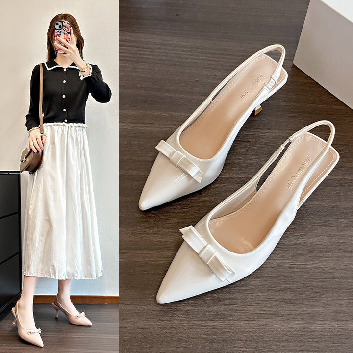 Damen Elegante Spitzenzehen Slingback Absatzschuhe mit Schleifendetail Drune