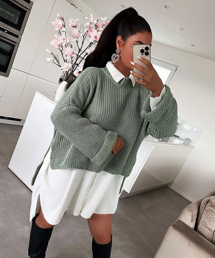 Damen lässiger Pullover mit strukturiertem Gewebe und weitem Schnitt Drune