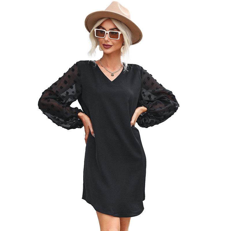 Damen Kleid mit transparenten Puffärmeln und eleganter Taillierung Drune