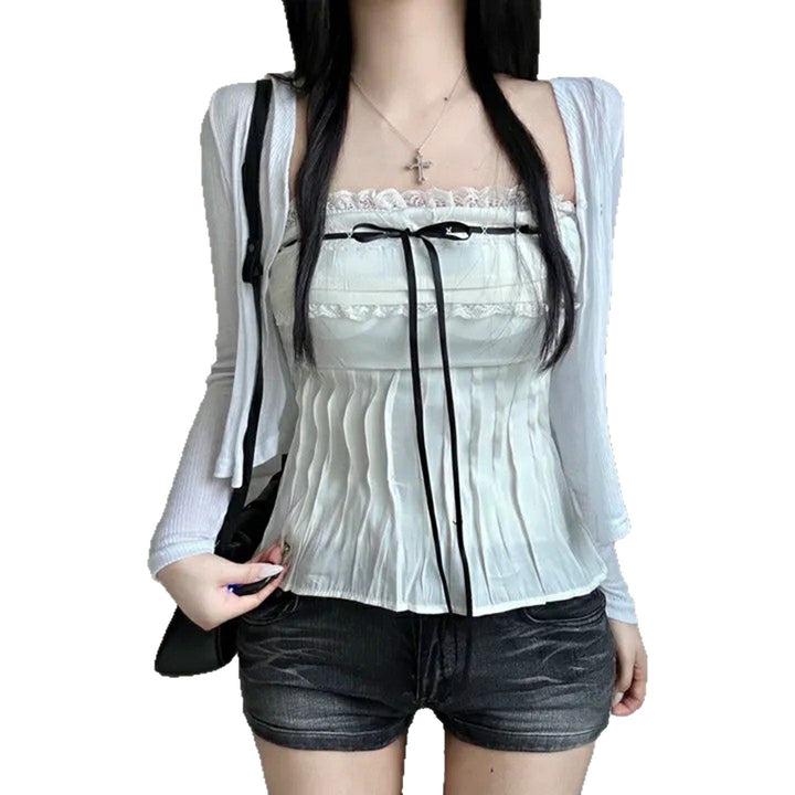 Damen Off-Shoulder Blusenshirt mit Rüschen und Bindeband Drune