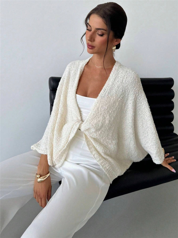 Damen lässige Wickeljacke mit weiten Ärmeln und strukturiertem Stoff Drune