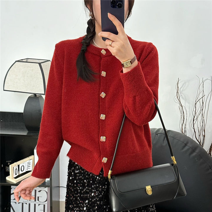 Damen Strickjacke mit bunten Knopfdetails und eleganter Passform Drune