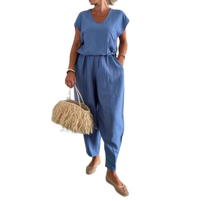 Damen lässiger Jumpsuit mit elastischem Bund und praktischen Taschen Drune