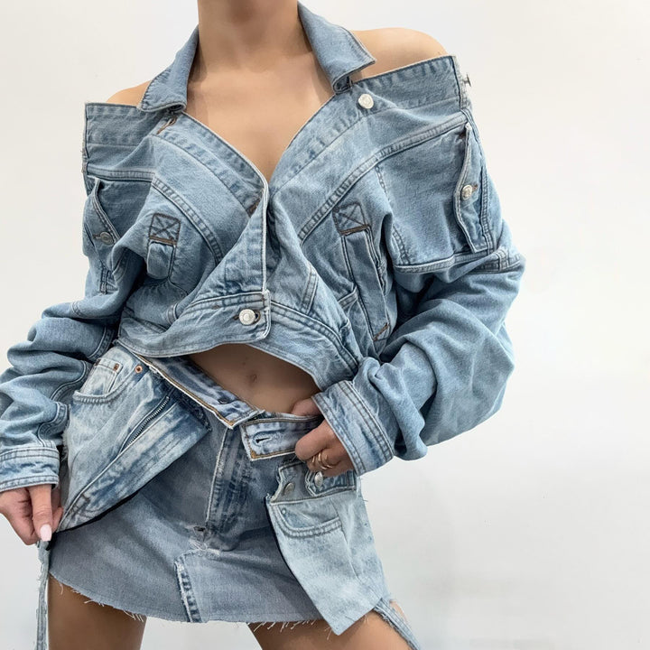 Damen Denim-Jacke mit lässigem Schnitt und modischen Destroyed-Details Drune