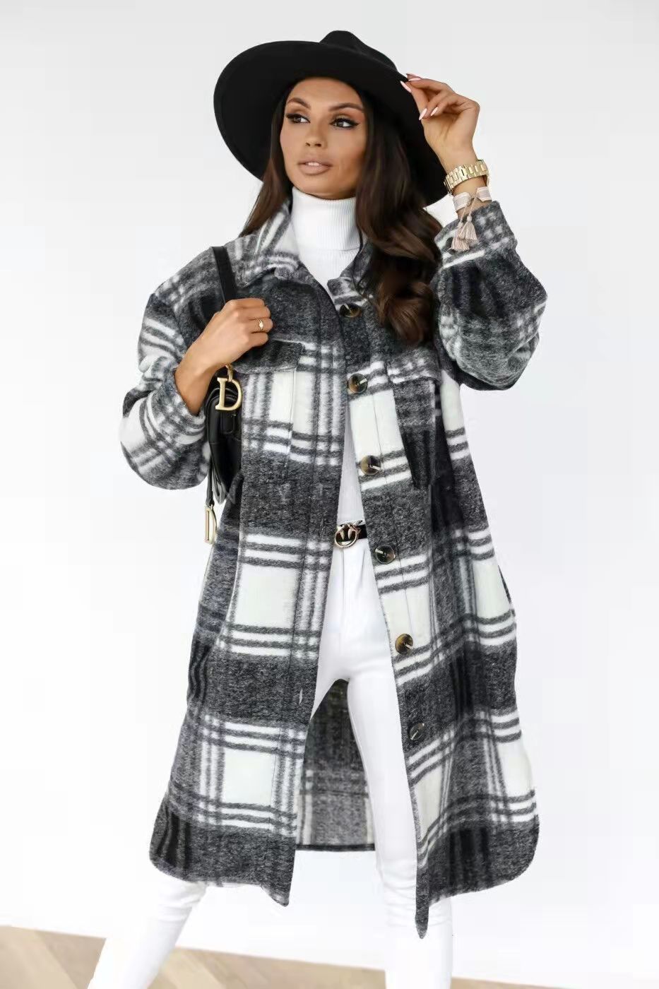 Damen Karierter Oversized-Hemd-Mantel mit praktischen Taschen Drune
