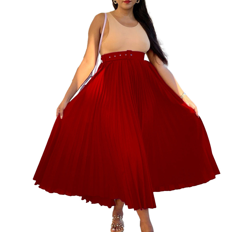Damen Plissierter Midirock mit elegante Taillierung und abnehmbarem Gürtel Drune