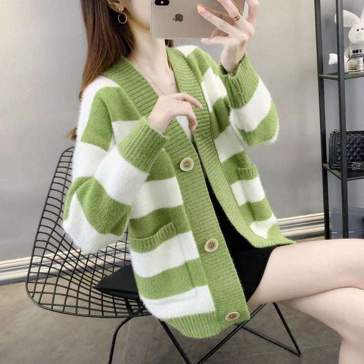 Damen Grobstrick-Cardigan mit Breton-Streifen und praktischen Taschen Drune