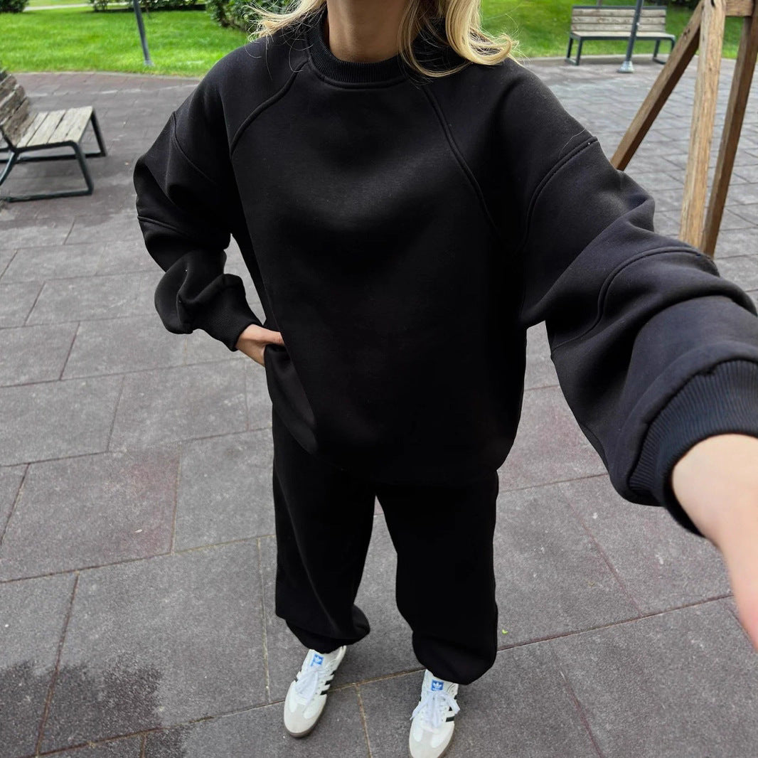 Damen gemütliches Fleece-Loungewear-Set mit lässigem Schnitt Drune