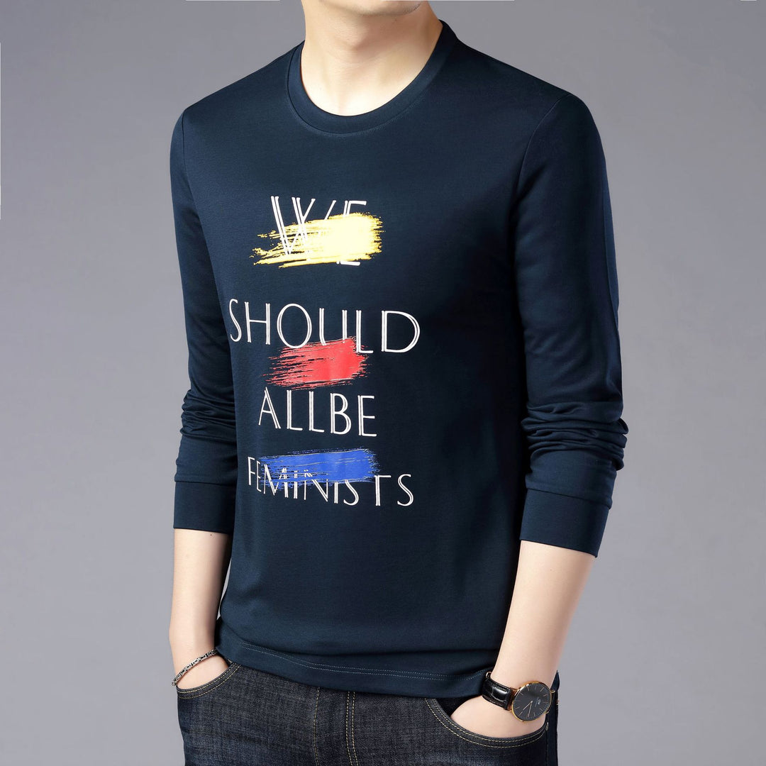 Herren Langarmshirt mit kreativem Slogan und weichem Baumwollmaterial Drune