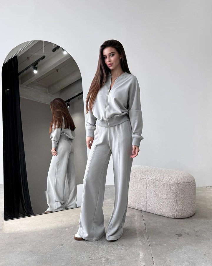 Damen Sportliches Lounge-Set mit Reißverschlussjacke und weiten Hosen Drune