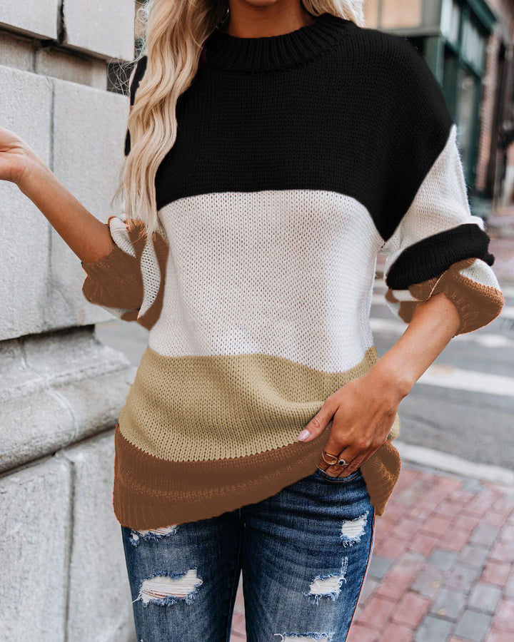 Damen Grobstrickpullover mit farbigen Blockelementen Drune
