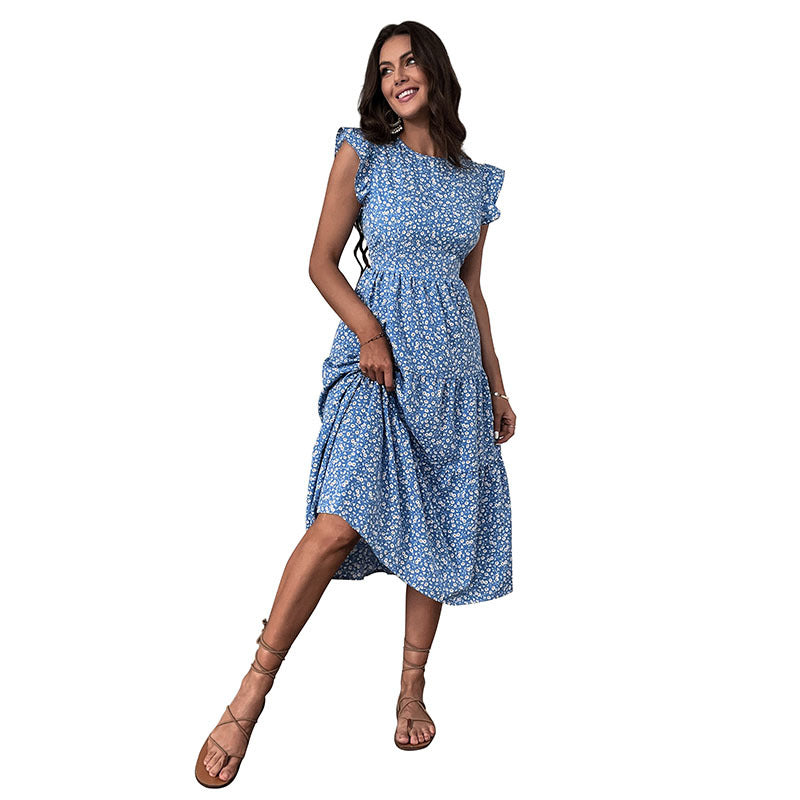 Damen Maxikleid mit floralen Rüschen und elegantem tailliertem Design Drune