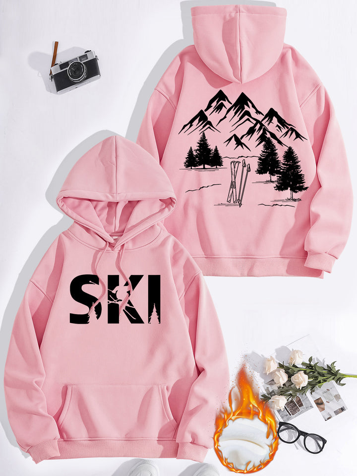 Damen Kapuzenpullover mit kunstvollem Ski-Design und gemütlicher Passform Drune