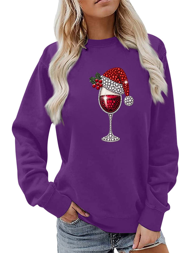 Damen Sweatshirt mit weichem Innenfutter und festlichem Weinmotiv Drune