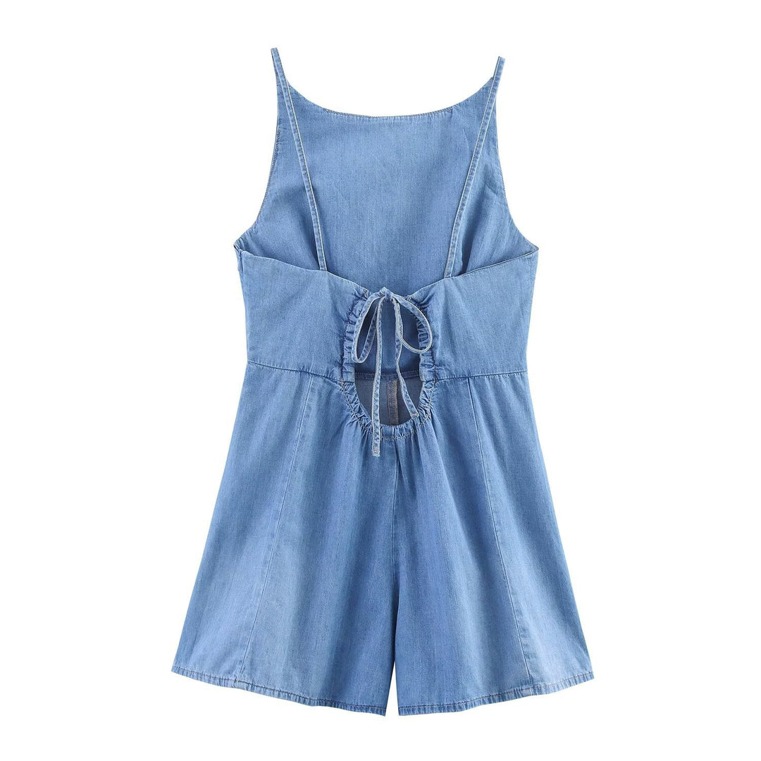 Damen Denim Jumpsuit mit schmalem Schnitt und verstellbaren Trägern Drune