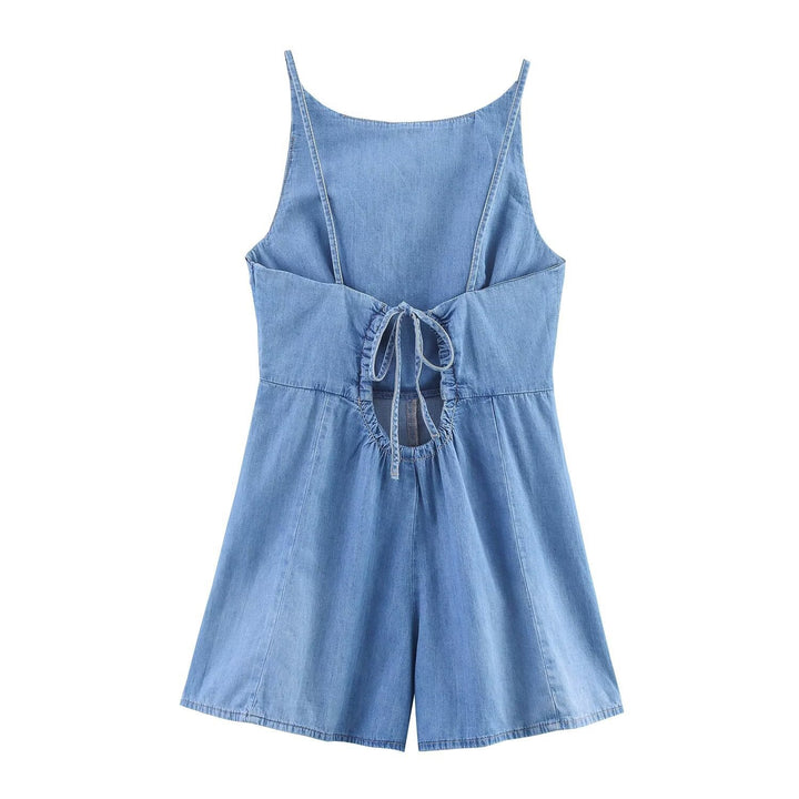 Damen Denim Jumpsuit mit schmalem Schnitt und verstellbaren Trägern Drune