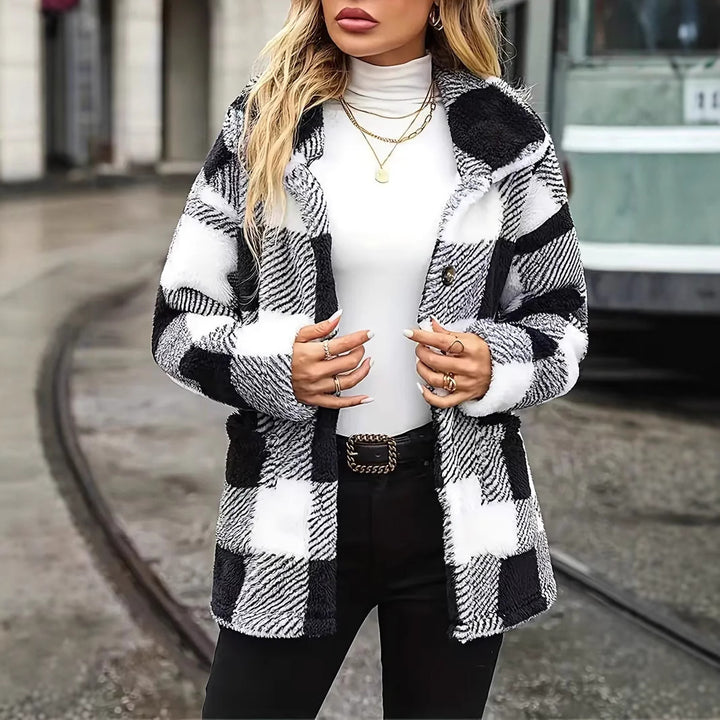Damen Kuschelige Karofleecejacke im Casual-Stil Drune