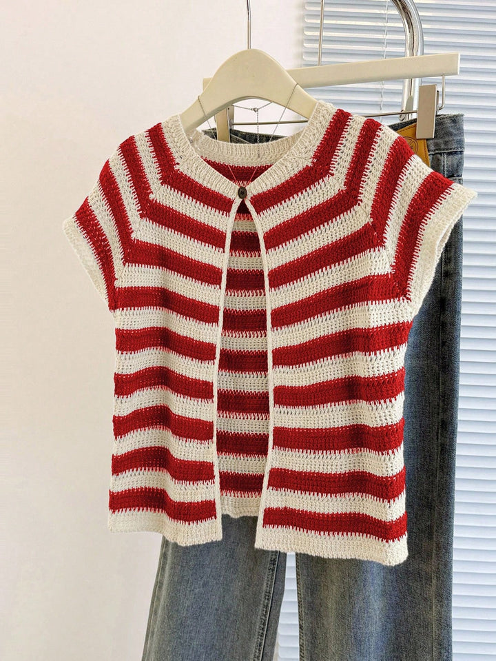 Damen luftiges Strickoberteil mit modischem Streifenmuster Drune
