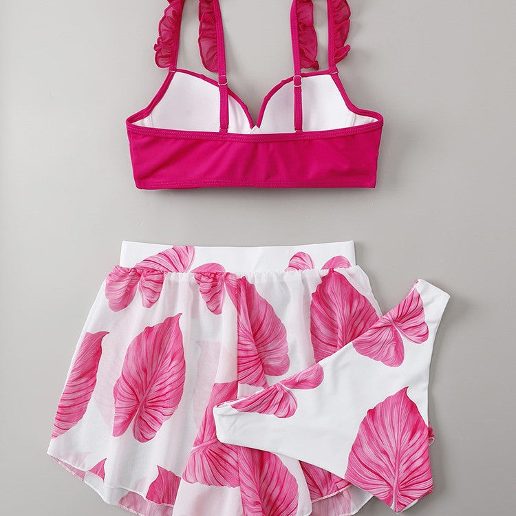 Damen Bikini-Set mit Rüschendetails und fließendem Rock Drune
