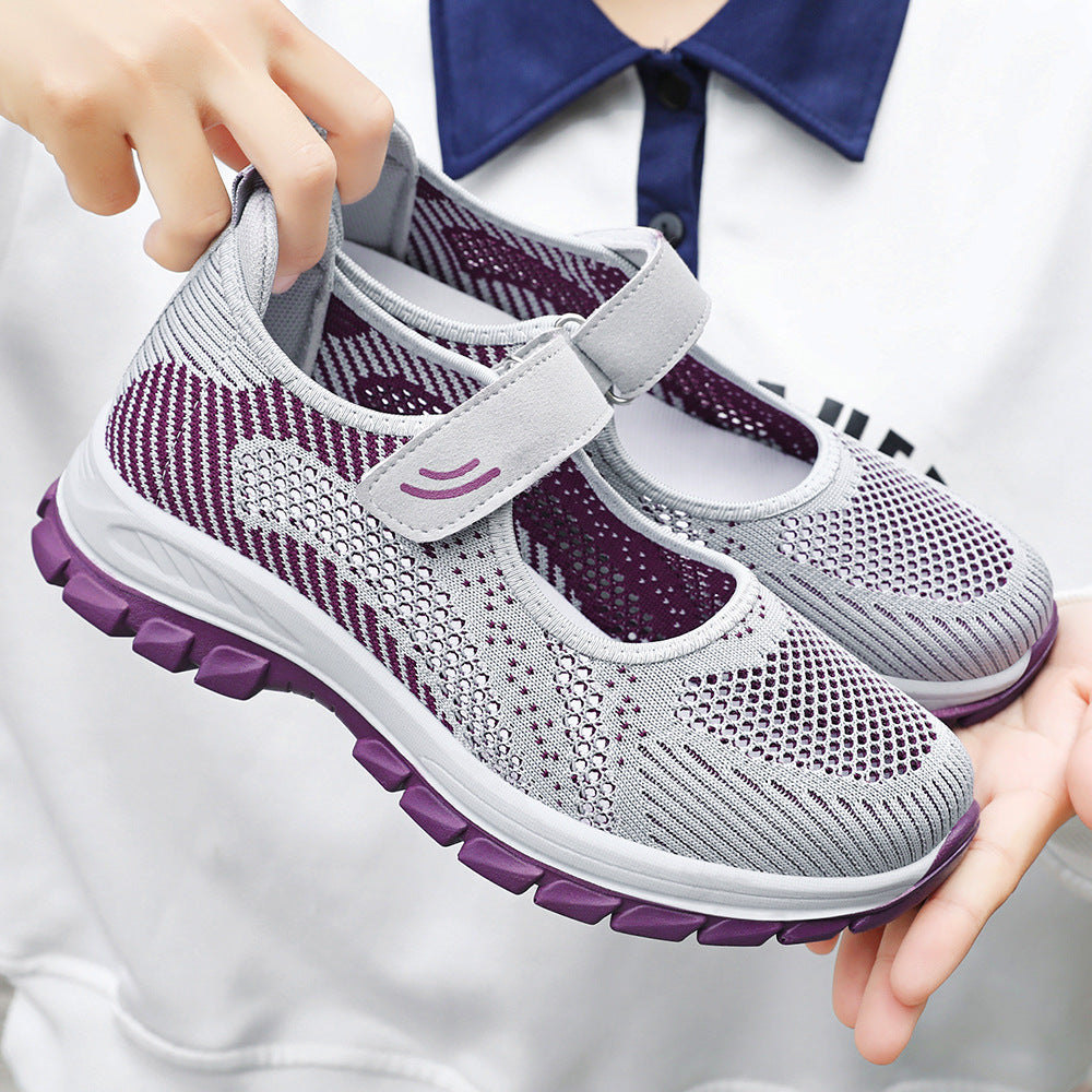 Damen Slip-On Sportschuhe mit atmungsaktiver Netzstruktur und verstellbarem Klettverschluss Drune