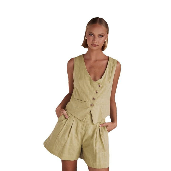 Damen Lässiger Zweiteiler mit Kurzarm-Bluse und Shorts Drune