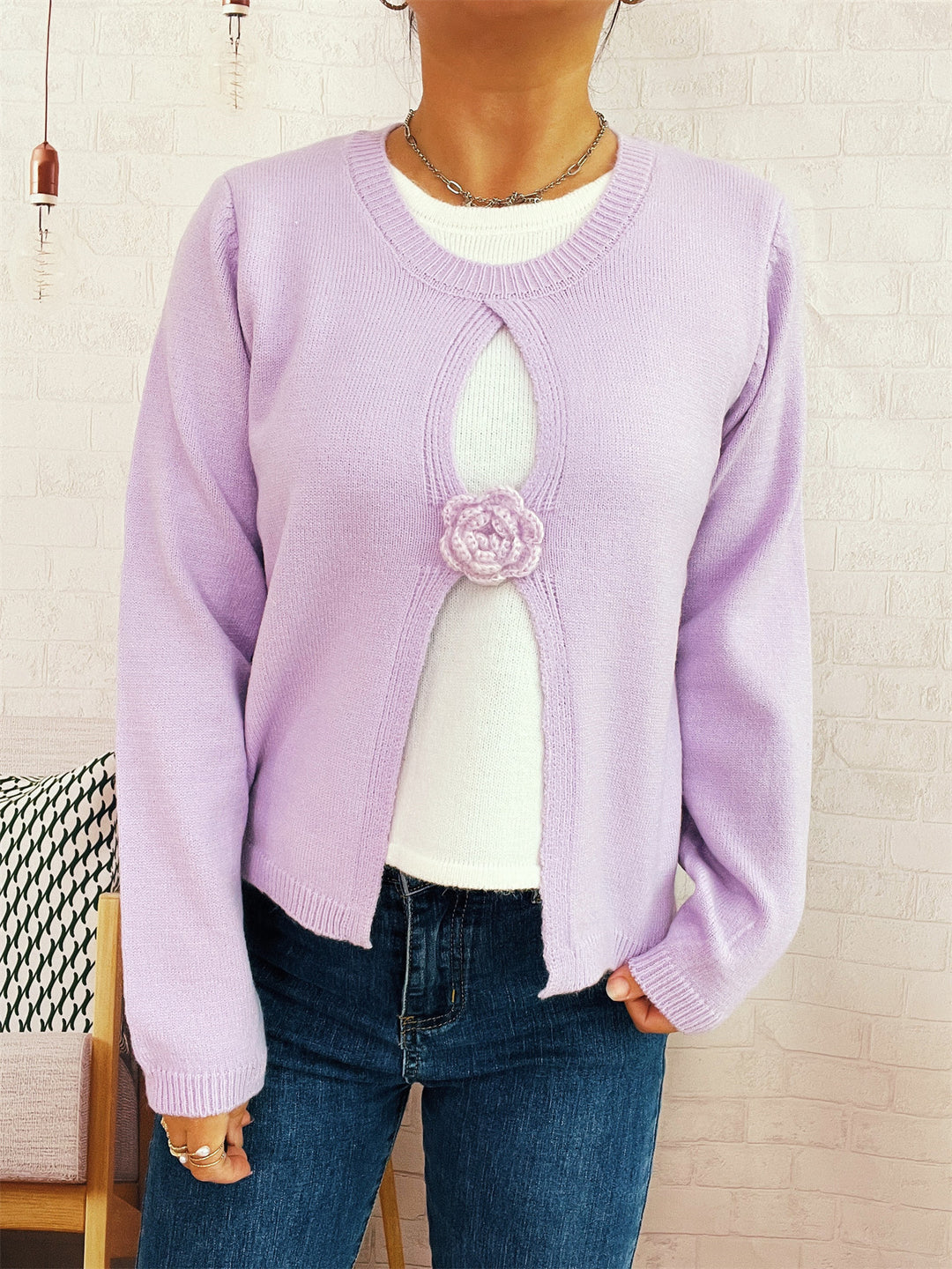 Damen Strickjacke mit verspieltem Blüten-Detail Drune