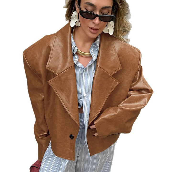 Damen Kunstlederjacke im oversized Stil mit strukturierten Details Drune