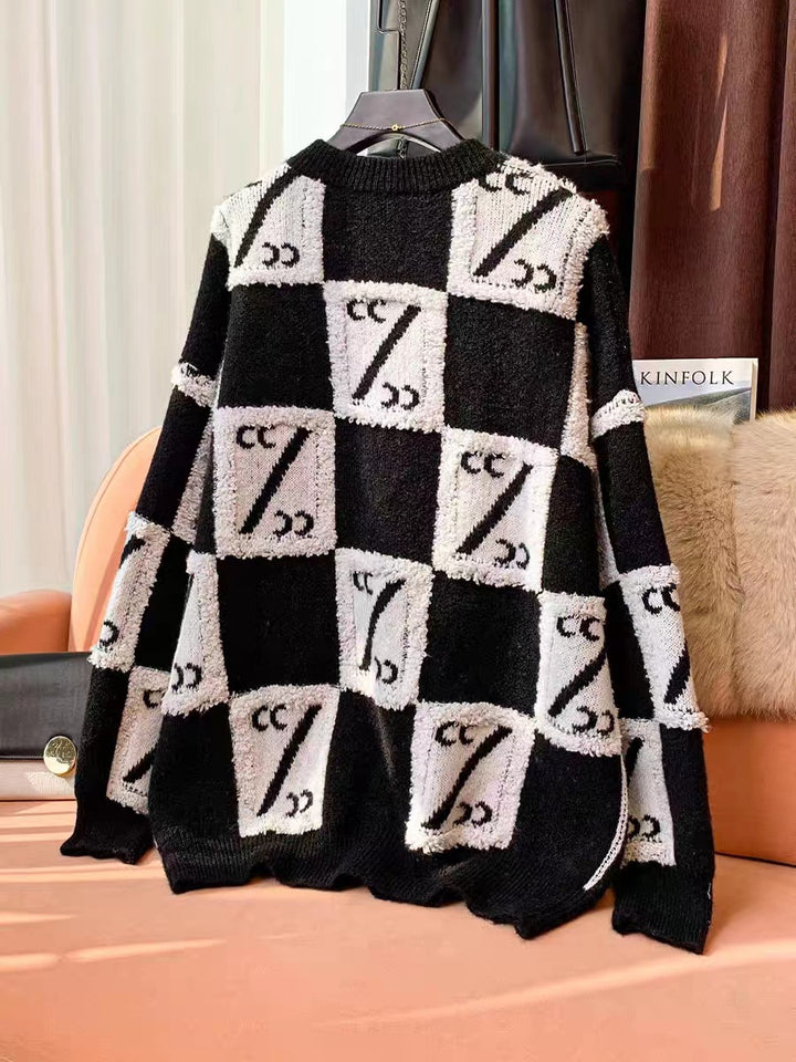 Damen Großer Oversized Pullover mit grafischem Design Drune