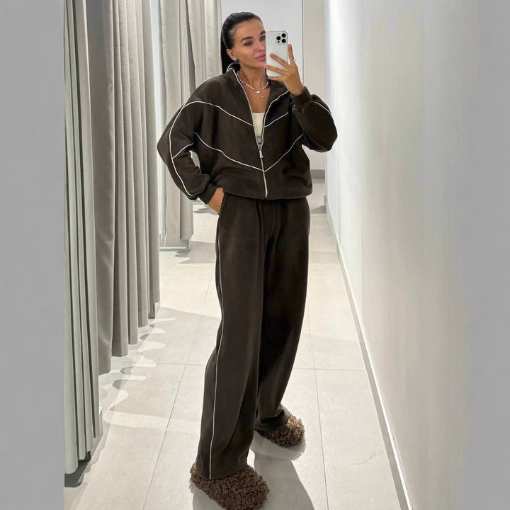 Damen sportliches Oversized-Set mit hohem Kragen und elastischen Bündchen Drune