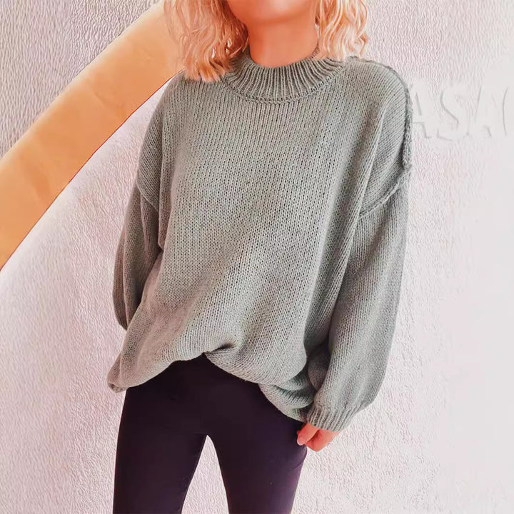 Damen lässiger Grobstrickpullover mit hohem Kragen und weitem Schnitt Drune