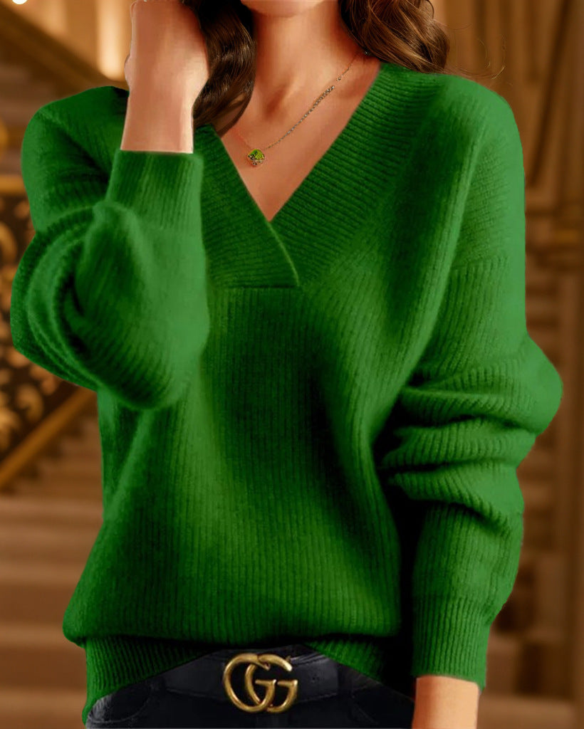 Damen nan kuscheliger V-Ausschnitt Pullover aus feinem Strick Drune