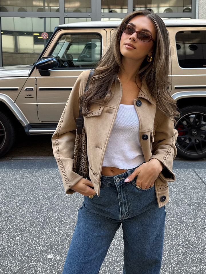 Damen lässige Jacke mit dekorativen Nähten Drune