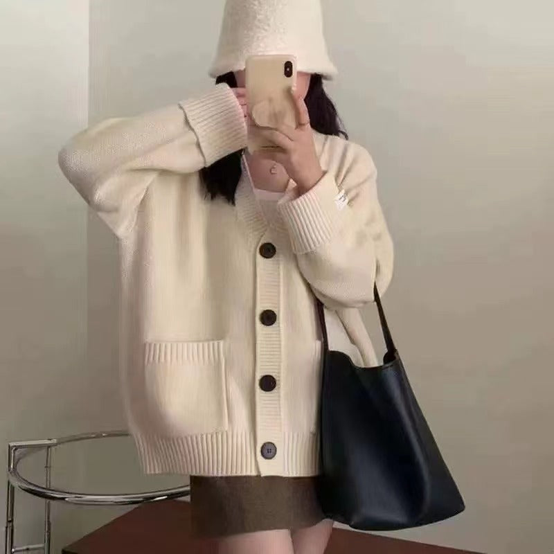 Damen Strickjacke mit lässigem Schnitt und großen Taschen Drune
