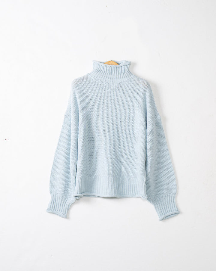 Damen grobstrick Pullover mit Stehkragen und überschnittenen Schultern Drune