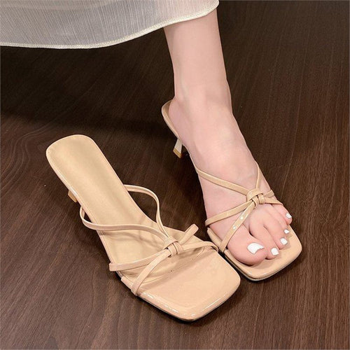 Damen Plateau Mules mit zarten Riemchen Drune
