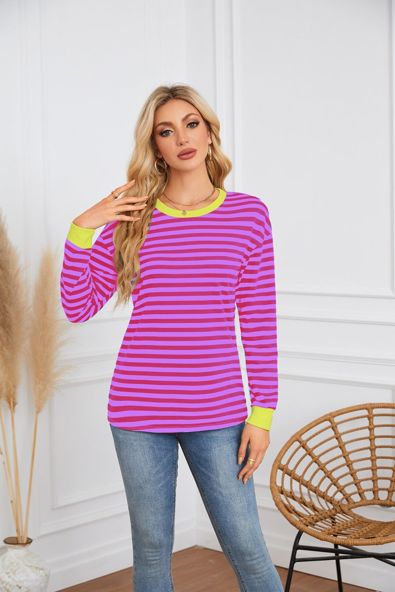 Damen gestreiftes Langarmshirt mit Rundhalsausschnitt Drune