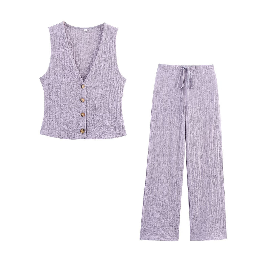 Damen nan leichte Crinkle-Loungebuxe mit weitem Bein und Tunnelzug Drune
