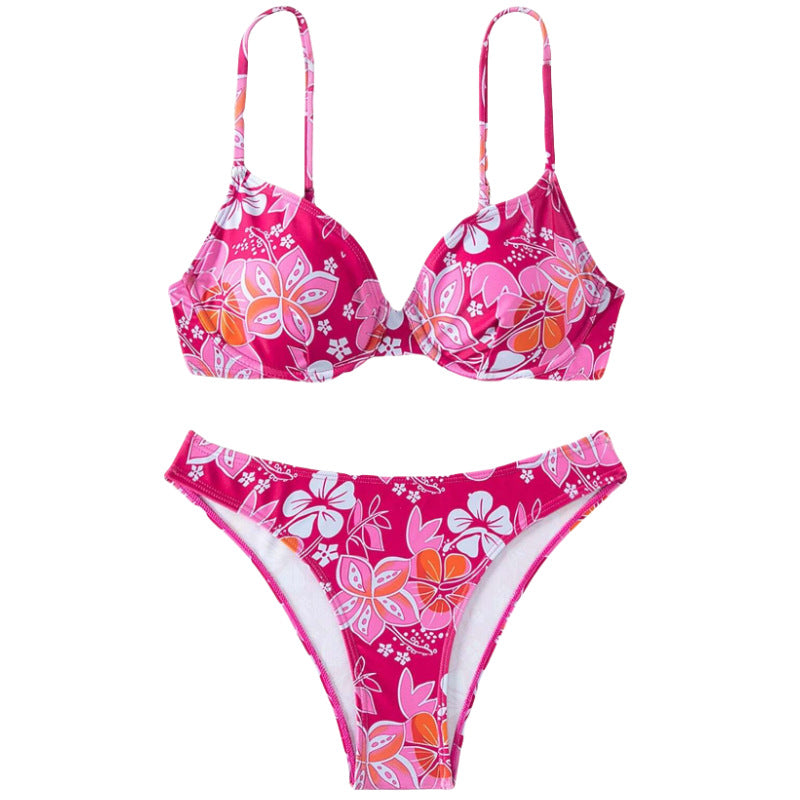 Damen gepolsterter Triangel-Bikini mit floralem Design und verstellbaren Trägern Drune