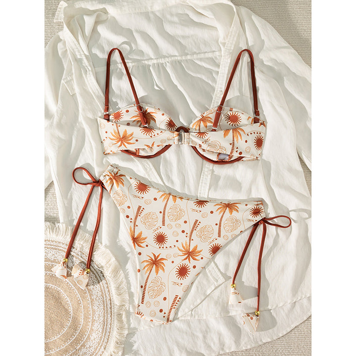 Damen Triangel-Bikini-Set mit raffinierten Bindebändern und elegantem Muster Drune