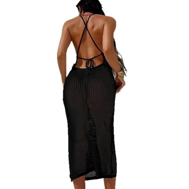 Damen Kunststrick Strandkleid mit raffiniertem Netzdesign Drune