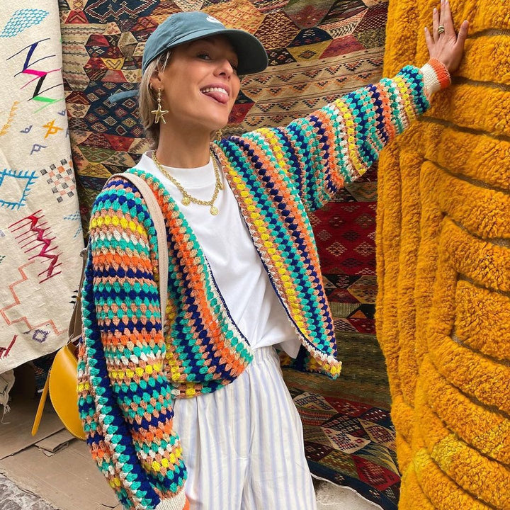 Damen bunte Strickjacke im lässigen Granny-Square-Stil Drune