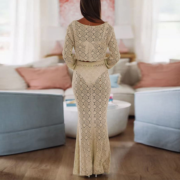Damen Elegantes Maxikleid mit raffinierter Spitzenstruktur Drune