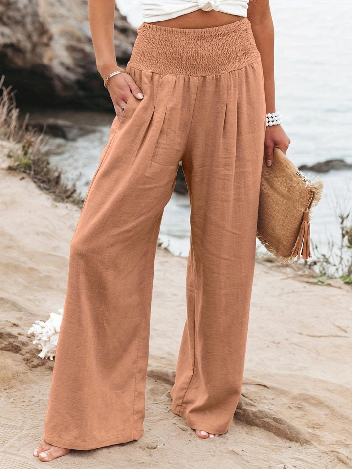 Damen Weite Leinenhose mit elastischem Bund und praktischen Taschen Drune