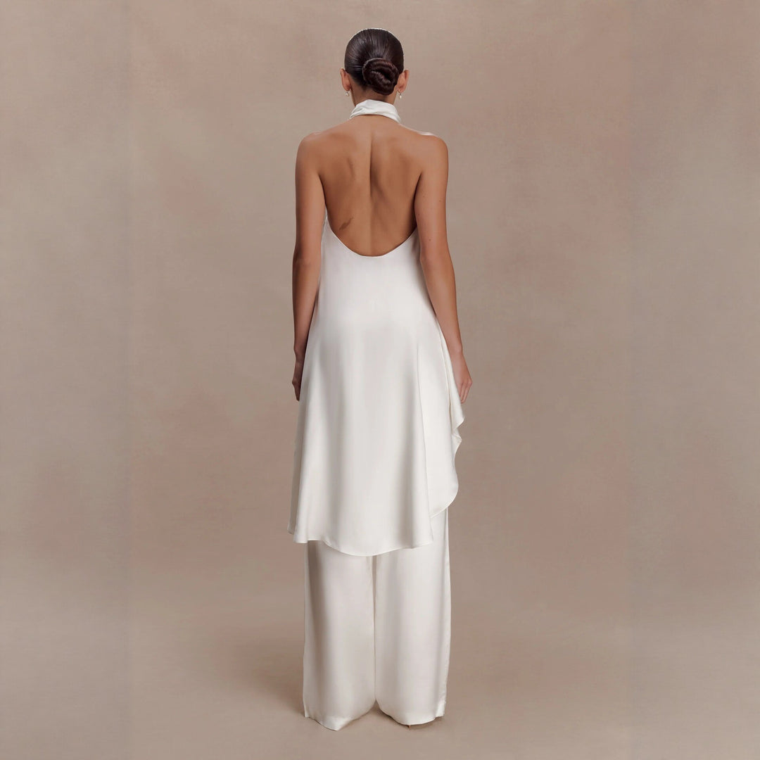 Damen elegantes satinierter Einteiler mit asymmetrischem Schnitt Drune