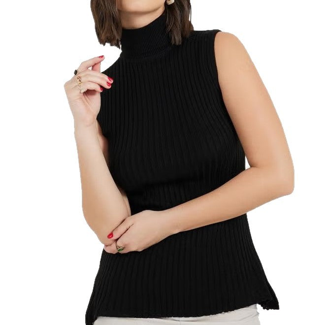 Damen Rollkragenpullover ohne Ärmel mit senkrechtem Rippenmuster Drune